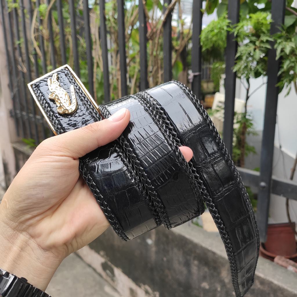 Nịt cá sấu  mặt khóa hình cá sấu thép ko gỉ. Da Bụng Liền Tấm Đan Viền!