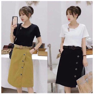 [ HÀNG VNXK ] Chân váy kaki vạt chéo phối cúc VNXK vải xuất dư [ ẢNH THẬT ]