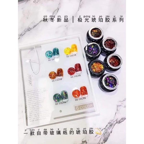 Set gel nhũ hổ phách khổng tước 6 màu Huaxi tặng kèm bảng màu