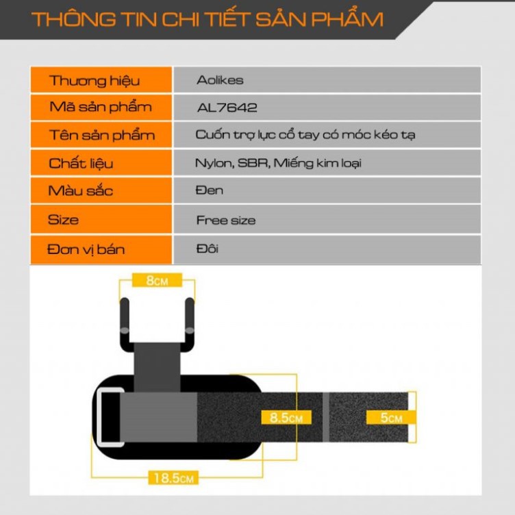Dây kéo lưng trợ lực quấn cổ tay Aolikes 7638 - 7639 - 7642 băng đai cuốn lifting thể thao gym tập nâng tạ xà thể hình