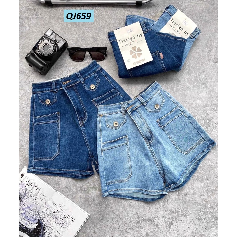 Quần đùi jeans lưng siêu cao co giãn ôm dáng QJ659
