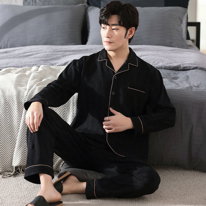 Bộ Đồ Ngủ Tay Dài Chất Liệu Cotton Cao Cấp Plus Size Thời Trang Xuân Thu Cho Nam
