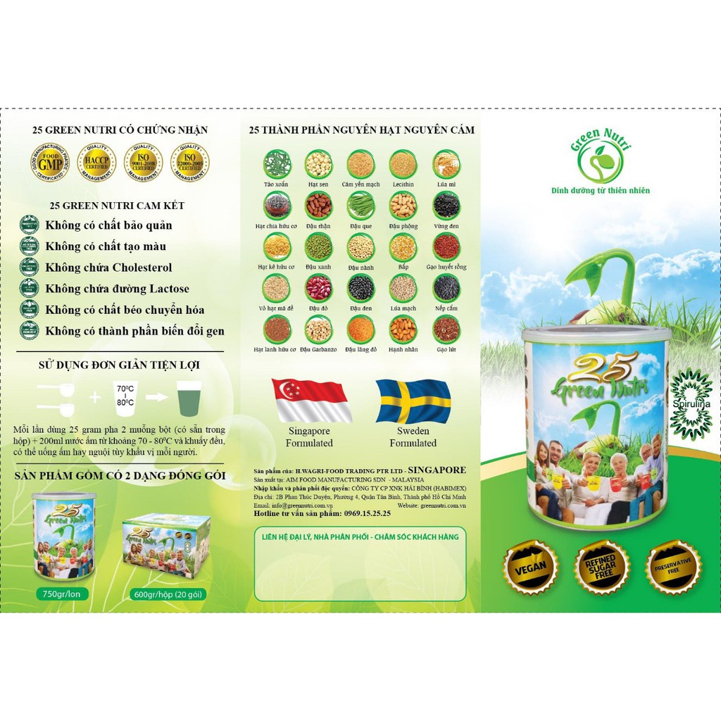 25 GREEN NUTRI Sữa Hạt Ngũ Cốc Dinh Dưỡng Lon 750g