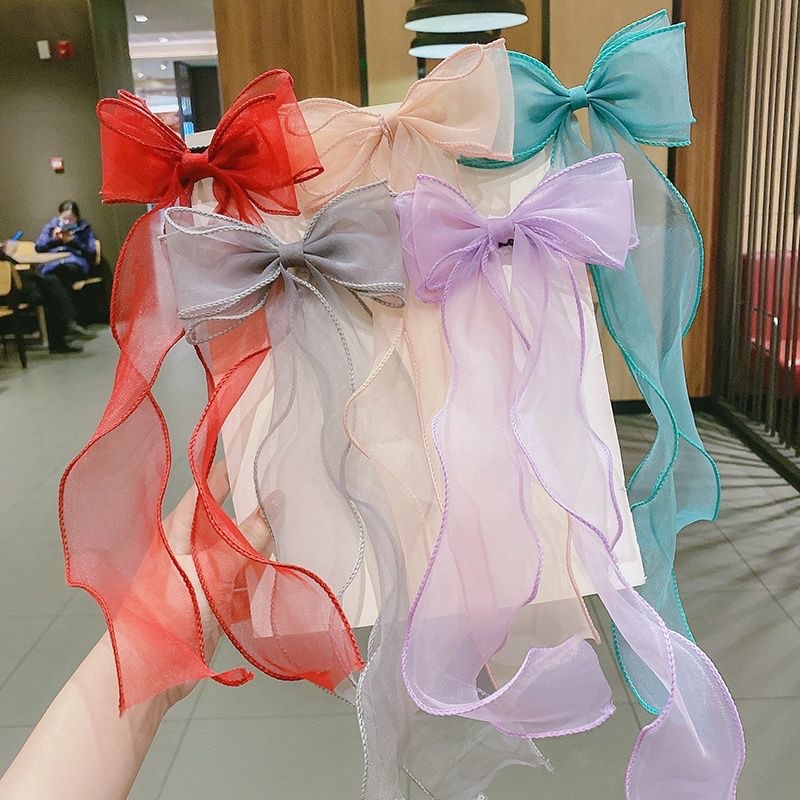 Kẹp Tóc Đính Nơ Ruy Băng Dài Phong Cách Hàn Quốc Cho Bé Gái