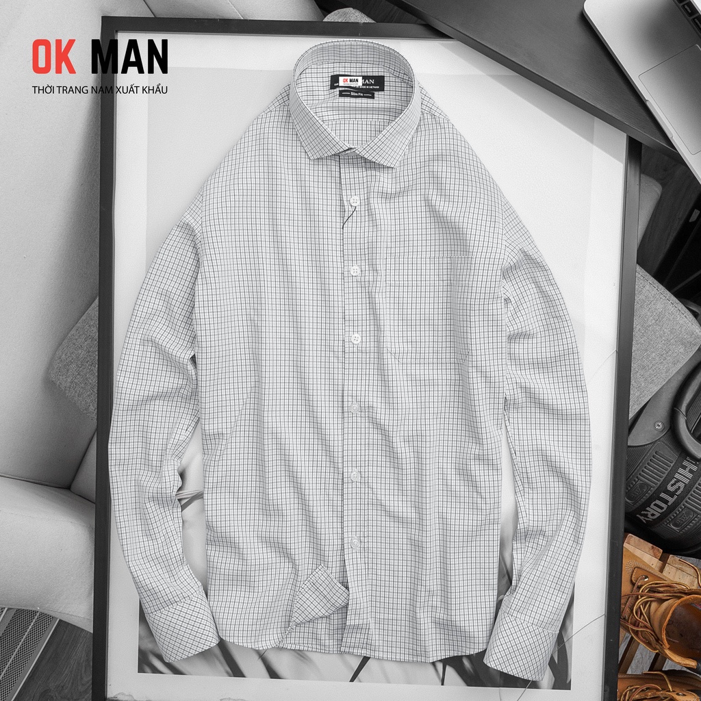 Áo sơ mi nam kẻ caro nhỏ, form slimfit, 5 màu, chất liệu cotton, OkMan - SMDT