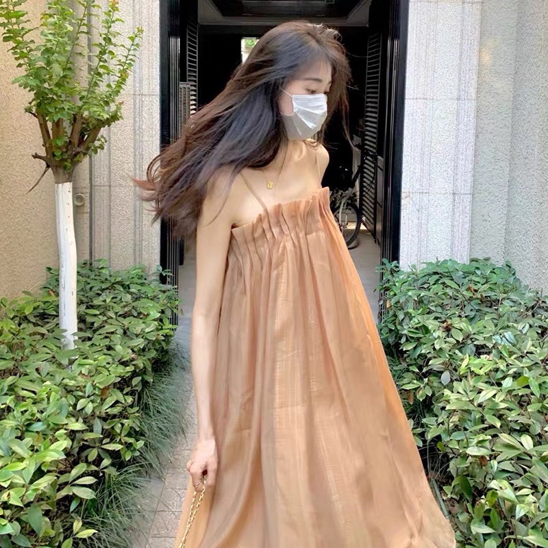 Váy Tơ Hai Dây Maxi Li Ngực
