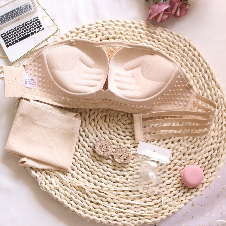 Áo lót nữ không dây đệm mút bàn tay nâng ngực tạo khe sexy, Áo ngực nữ ren không gọng đẹp và quyến rũ LANIXA A586