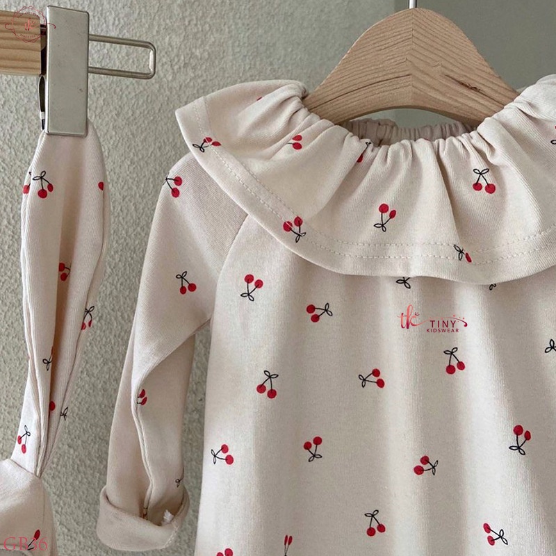 Body Chip Dài Tay, Bodysuit Thu Đông Họa Tiết Cherry (TẶNG KÈM MŨ THỎ) Cho Bé Gái Từ 4-13kg [GB36]