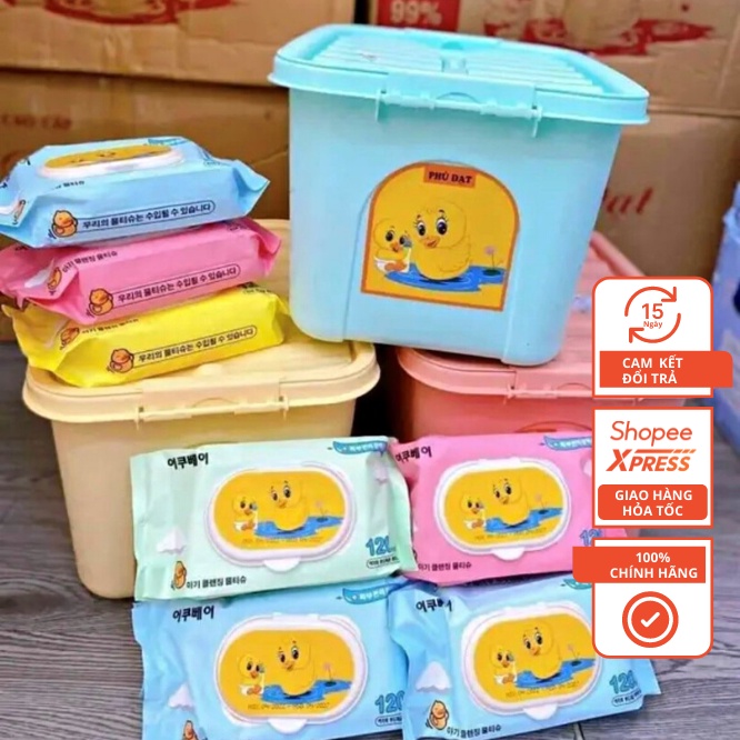 Khăn Giấy Ướt Vịt Phú Đạt Tặng Thùng 10 Bịch