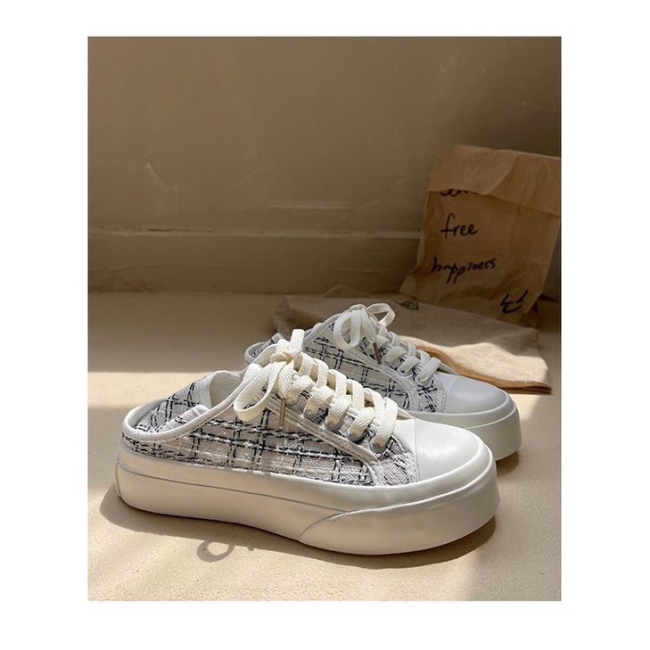 Giày thể thao đế bánh mì đeo 2 kiểu, giày đạp gót đế cao 3p