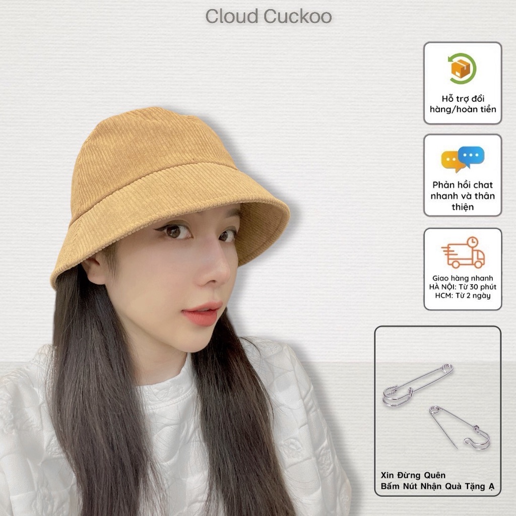 Mũ Bucket Nhung Tăm Trơn Basic Phom Mũ Vừa Đầu Với Người Việt Nam - Mã Số: MBK0311
