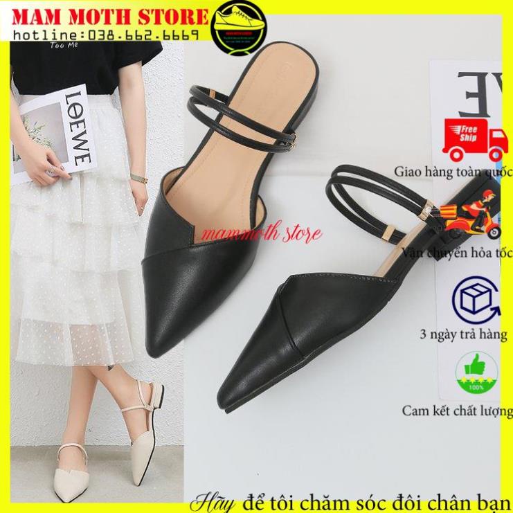 Giày sục nữ,sục nữ mũi nhọn đế bệt 2 màu đen kem bản đẹp siêu vip shop MAM MOTH