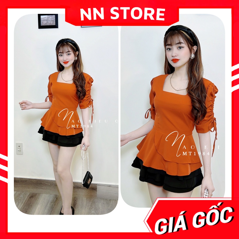 Áo kiểu công sở nữ tay rút dây phối tầng dễ thương chất vải MT mềm mát Áo kiểu nữ dễ thương MT1984