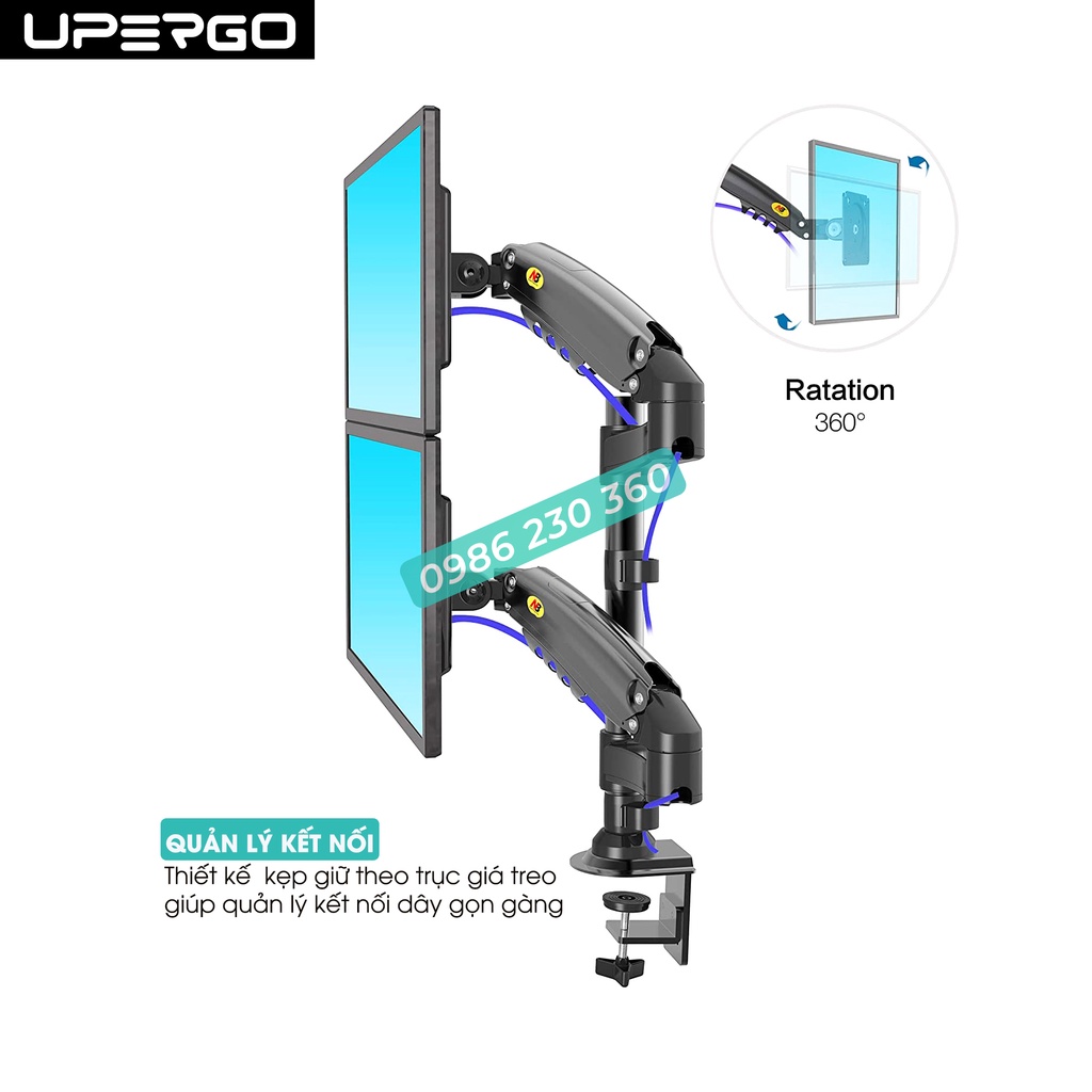 Giá Treo Màn Hình NB-H160 -   Tải Trọng 9Kg -  Xếp 2 Màn 17-27 Inch Trên Dưới - Xoay Màn 360 Độ