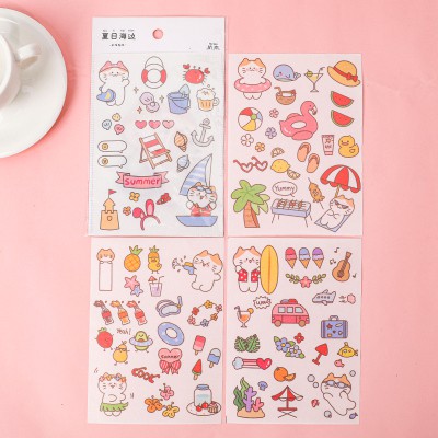 Sticker decal cute 4 tấm cô bé cậu bé Hangsu dụng cụ dán trang trí sổ vở URI DECOR