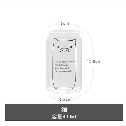 Ly thủy tinh 400ml hình động vật kiểu dáng lon coca cola ngộ nghĩnh