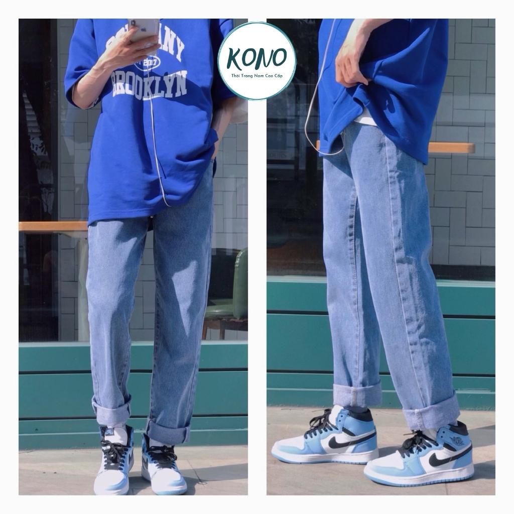 Quần jean baggy nam màu xanh sky KONO dáng suông đứng rộng đẹp chất bò phong cách hàn quốc cao cấp QJ1S