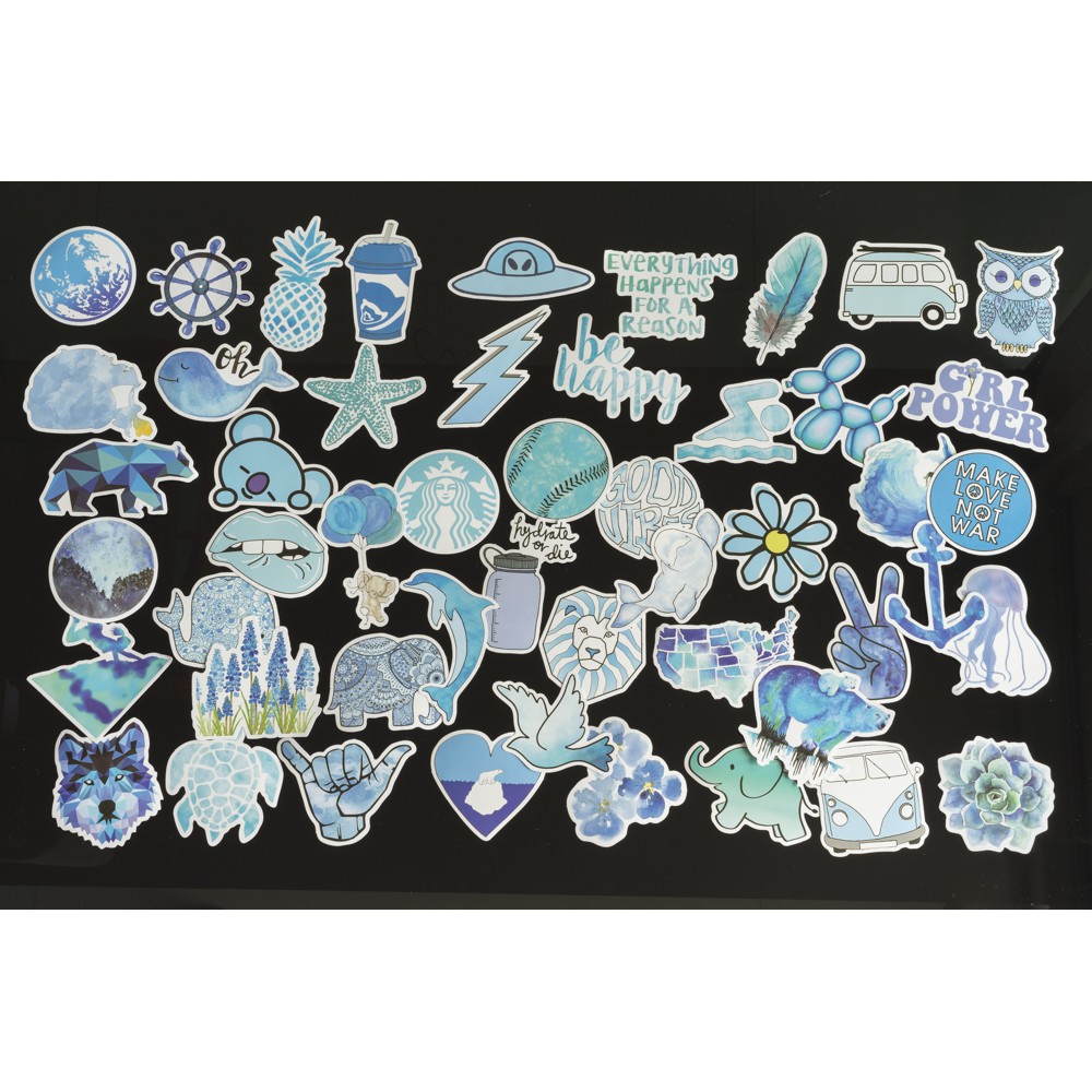 Bộ 50 miếng dán sticker, stickers cao cấp chủ đề Blue mẫu mới 2020 trang trí Vali Laptop Mũ Bảo Hiểm Xe Máy Xe Đạp Đàn