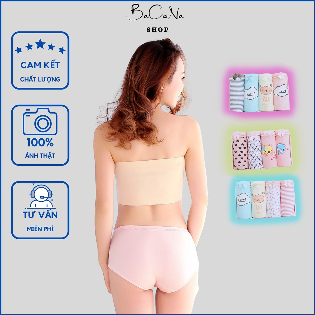 Set 4 quần lót nữ cao cấp cotton siêu dễ thương cho mẹ và bé 2021