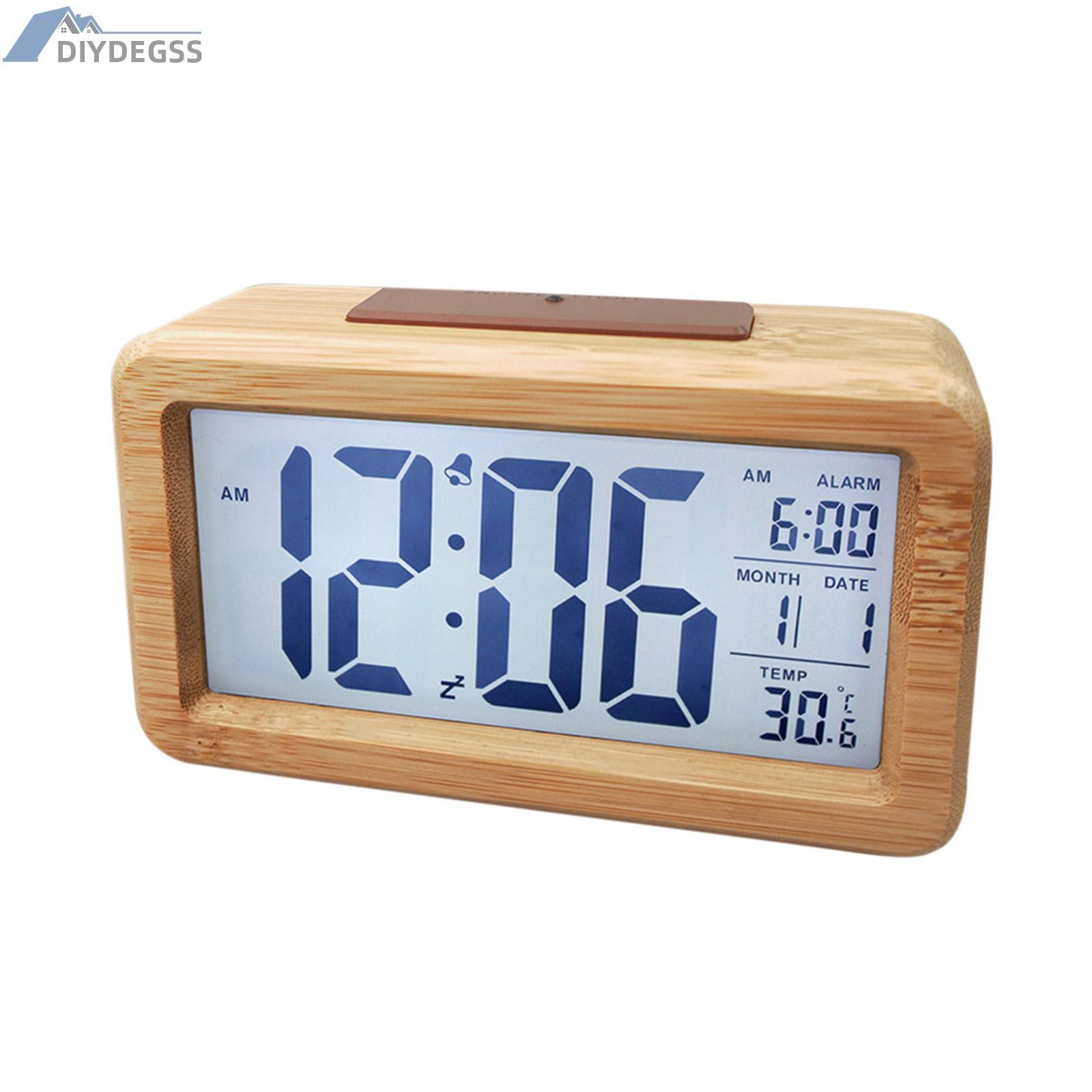 Digital Alarm Clock, Wooden Time Display Battery Operated Electronic Clocks