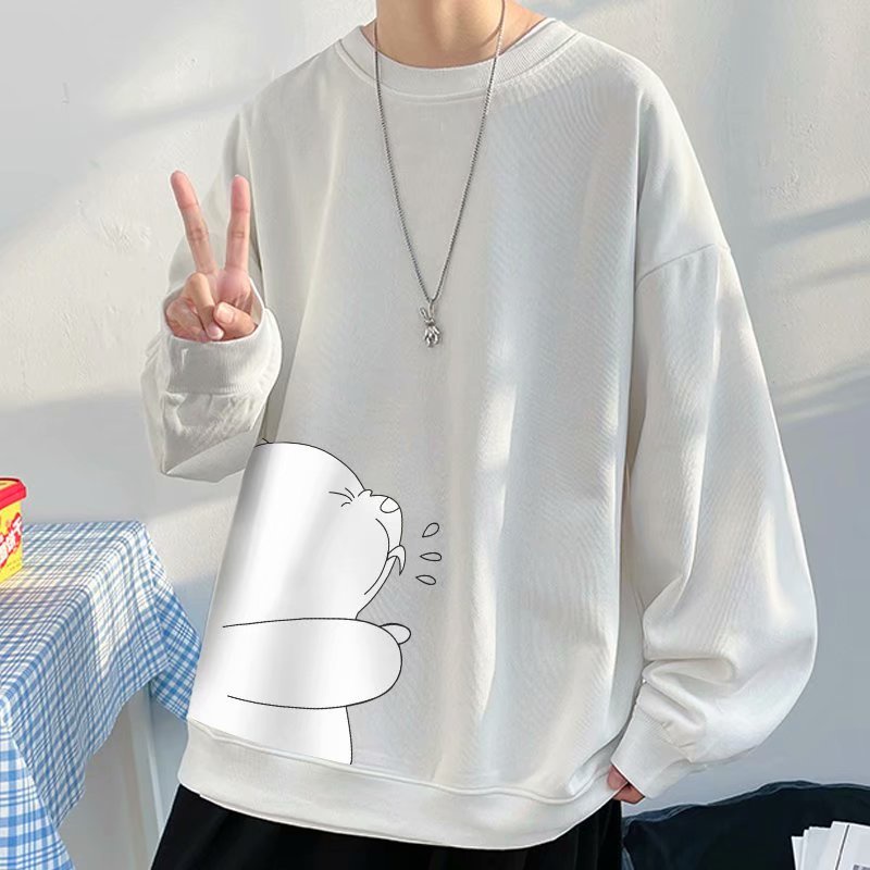 Áo Sweater Tay Dài Cổ Tròn Dáng Rộng In Hình Gấu Hoạt Hình Phong Cách Hip Hop Thời Trang Cho Nam Giới Size M-8XL
