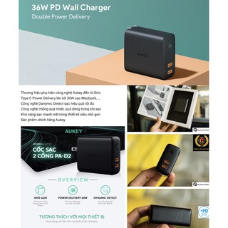 Adapter sạc 2 cổng USB-C Power Delivery 30W Aukey PA-D2