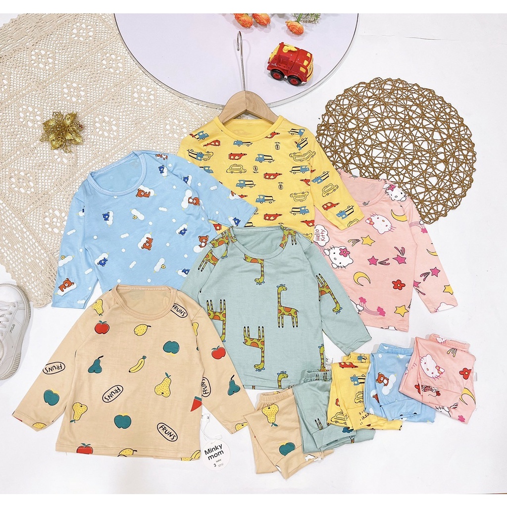 Bộ dài tay chất COTTON thun lạnh cho bé trai/ gái 5-14kg - BD - HH0200  Bộ quần áo thu đông trẻ em, bộ