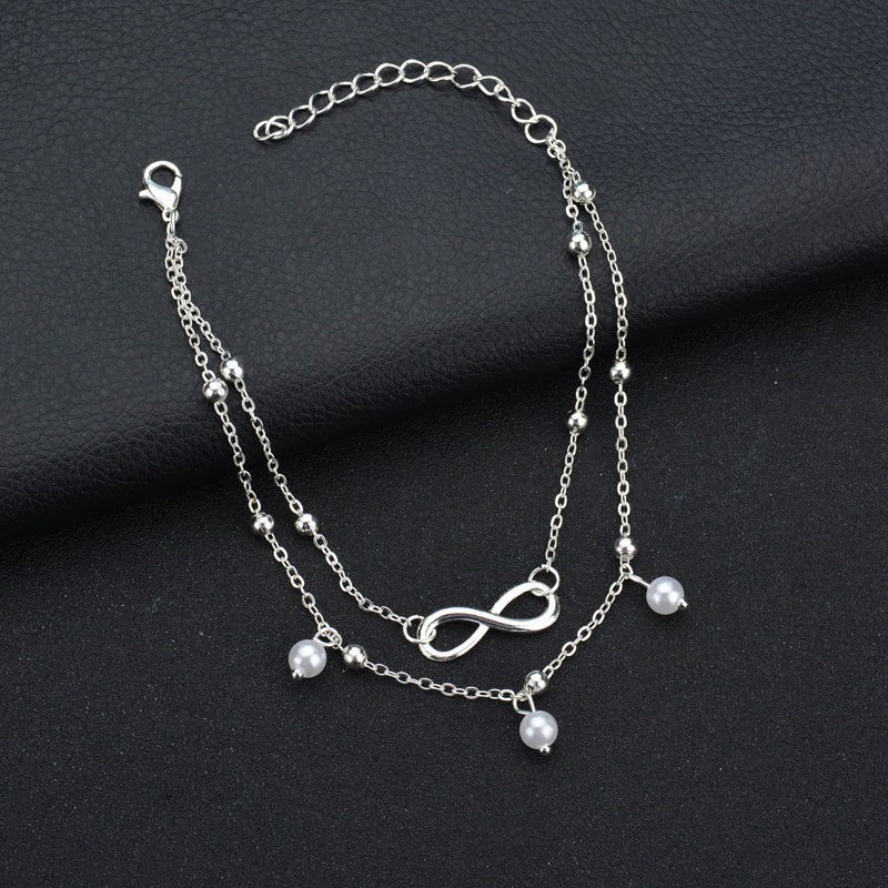 Lắc chân dây đôi họa tiết độc đáo