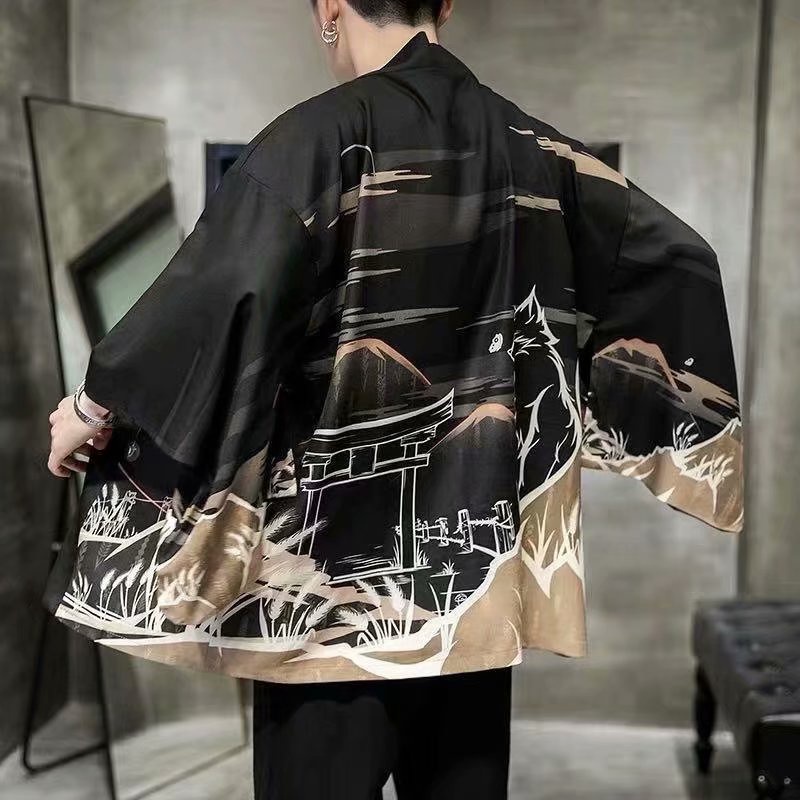 Áo Sơ Mi Kimono Dáng Rộng In Hình Cáo Phong Cách Nhật Bản Thời Trang Mùa Hè Unisex Size M-3Xl
