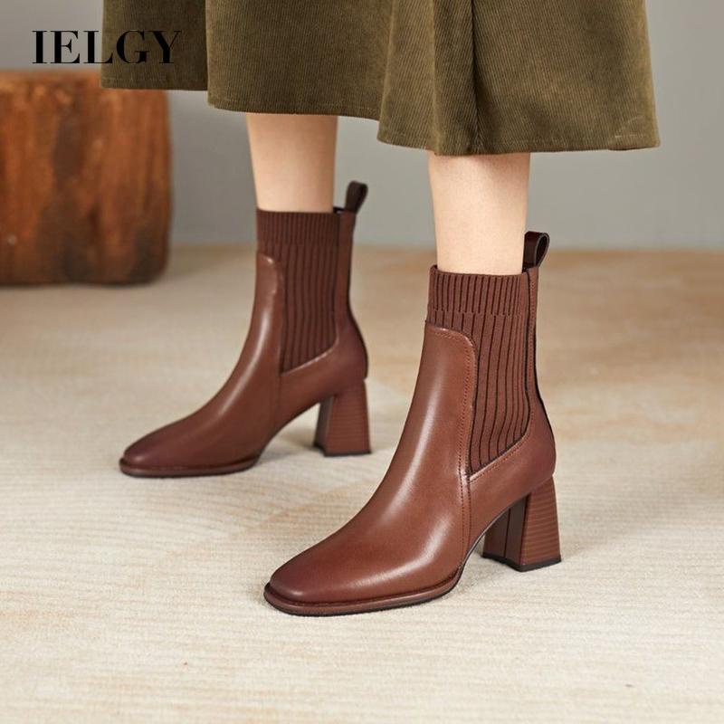 Giày bốt cao gót IELGY mũi vuông phong cách Hàn Quốc thời trang cho nữ