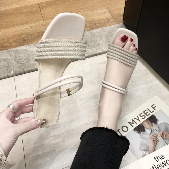 Giày sandal cao gót nữ quai mang 2 kiểu - Giày gót vuông cao 5cm - Giày nữ da mềm gồm 2 màu Đen và Kem - Linus LN1807