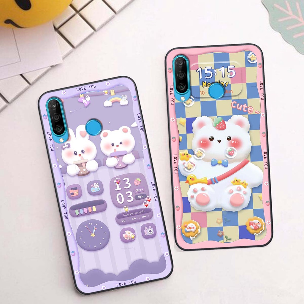 Ốp lưng Huawei Nova 4e / P30 Lite in hình gấu cute,bò sữa 3D cute dễ thương bảo vệ điện thoại.