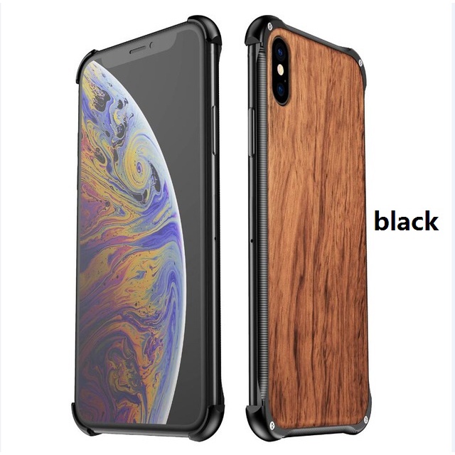 Ốp điện thoại gỗ viền khung kim loại thời trang cho iPhone 7 8 Plus iPhone XS MAX XR