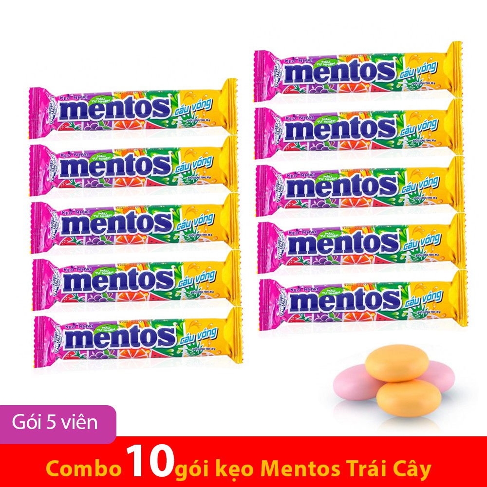 Combo 10 cây kẹo mentos cầu vòng mini hương trái cây tổng hợp 10gr