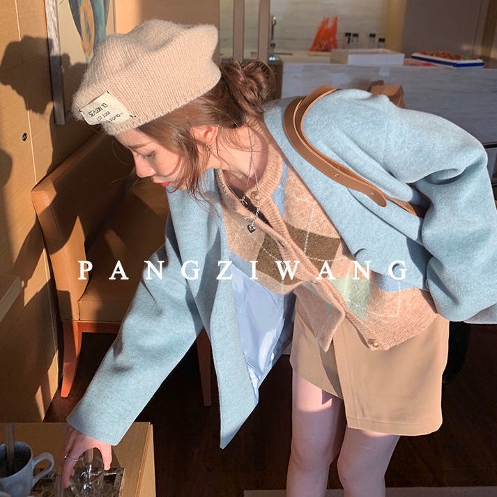 Áo Khoác cardigan Cổ Tròn Sọc Ca Rô Thời Trang Hàn Quốc Xinh Xắn