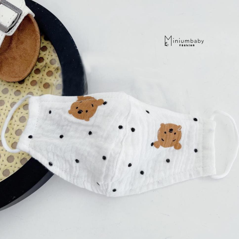 Khẩu trang vải Miniumbaby cho bé chất liệu xô muslin mềm thoáng cho bé từ 6 tháng đên 7 tuổi - KC115