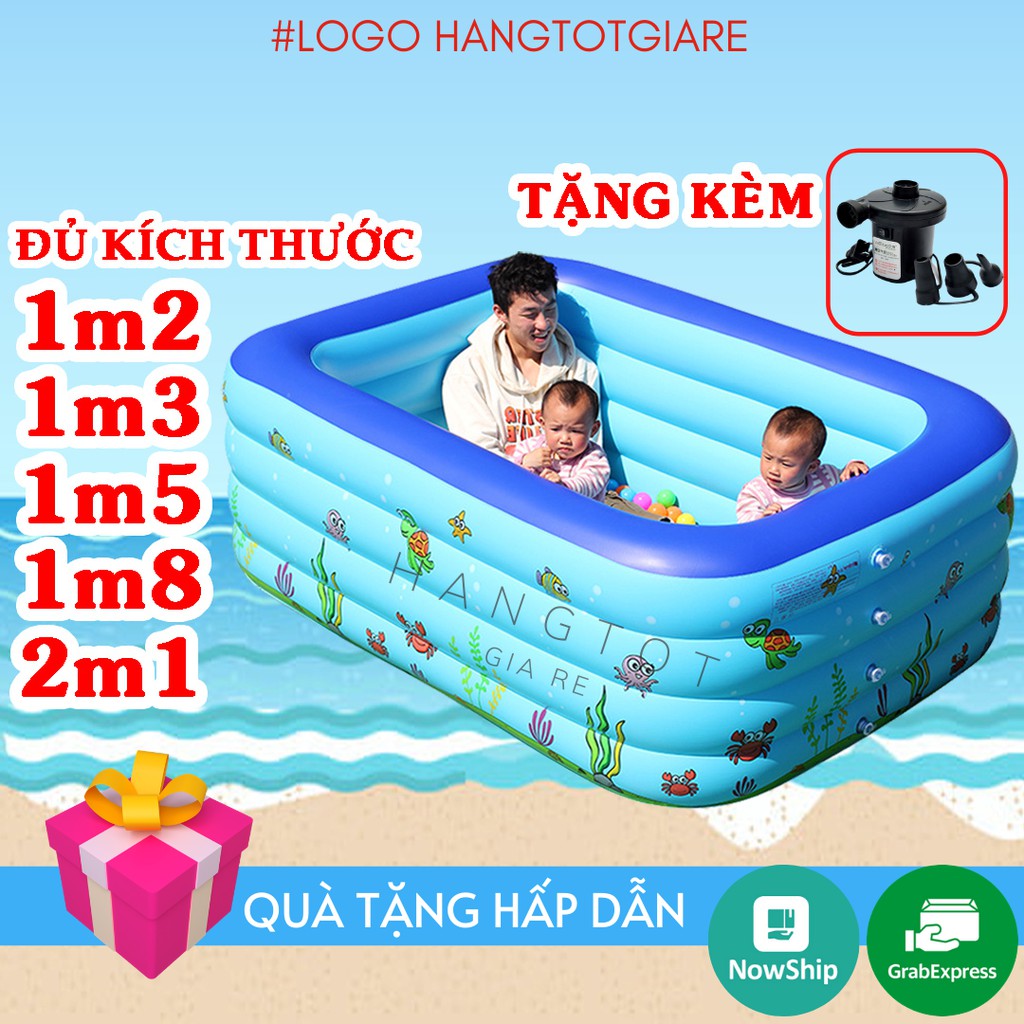 Bể Bơi Phao, Bể Bơi Cho Bé 2-3 Tầng Hình Chữ Nhật,Chống TRƠN TRƯỢT + Tặng Kèm Bơm Điện