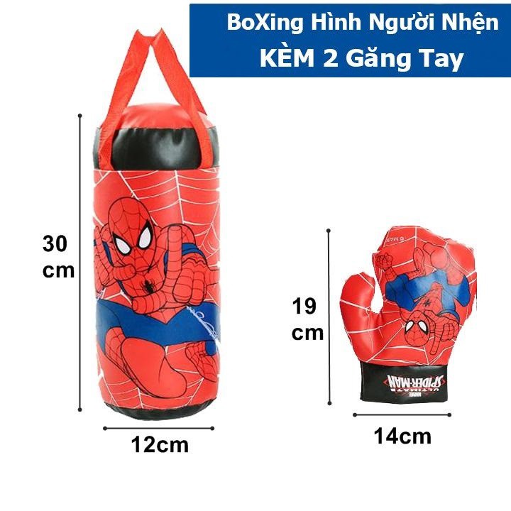 Túi Đấm Bốc Boxing Người Nhện + Tặng 2 Găng Tay Cho Bé chất liệu da mềm an toàn cho bé khi chơi (Size Trung)