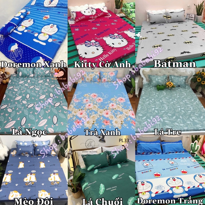 Bộ Ga Gối 3 Món Cotton Poly Bọc Đệm 1m6x2m và 1m8x2m gồm drap bo chun và 2 chiếc vỏ gối