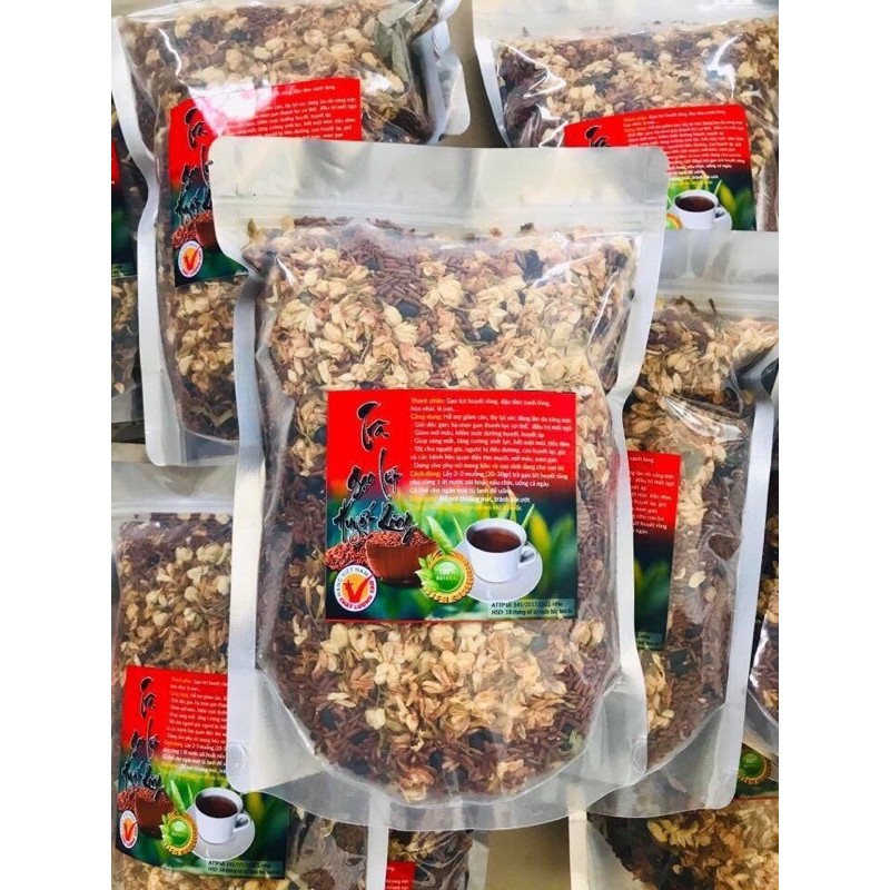 TRÀ GẠO LƯT  HUYẾT RỒNG MIX HOA NHÀI LÁ SEN TÚI ZIP 1KG