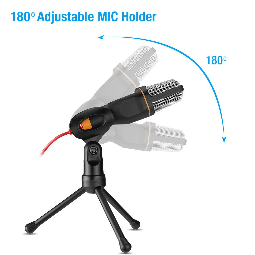 POWERGO Computer PC Desktop Audio Recording Microphone With Adjustable Mini Stand Tripod Bracket