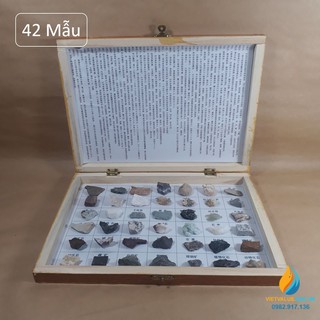 Bộ 42 mẫu đá tự nhiên, mẫu quặng kim loại dụng cụ giảng dạy trường học