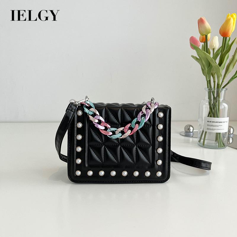 Túi xách đeo vai IELGY hình vuông cỡ nhỏ phối dây đeo sợi xích phong cách phương Tây thời trang cho nữ