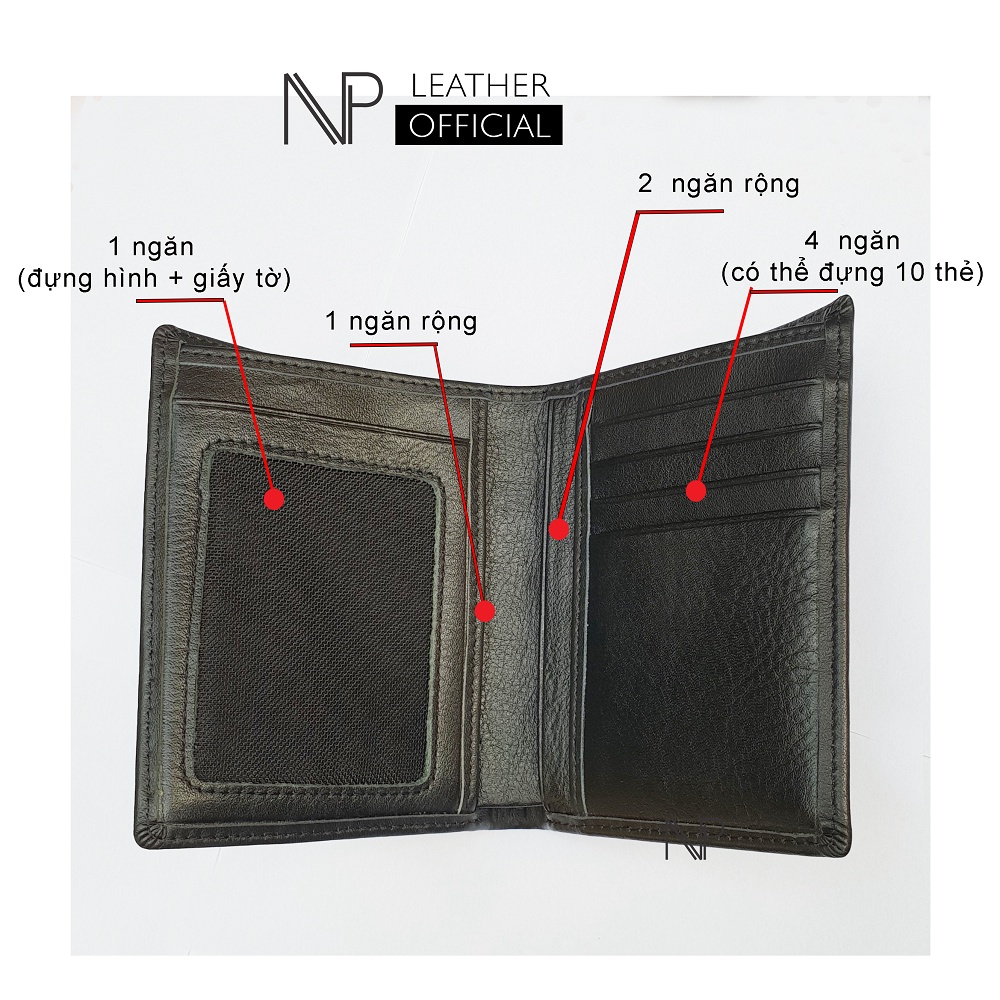 Ví Nam Đứng Da Bò Thật Cao Cấp NP Leather - Kiểu Dáng Sang Trọng, Nhiều Ngăn / Quà Tặng Cho Nam, Quà Tặng Bạn Trai