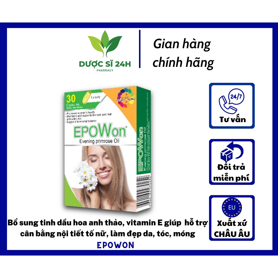 EPOWON - BỔ SUNG TINH DẦU HOA ANH THẢO, VITAMIN E, CÂN BẰNG NỘI TIẾT TỐ NỮ, LÀM SÁNG DA, MỀM TÓC, ĐIỀU HOÀ KINH NGUYỆT