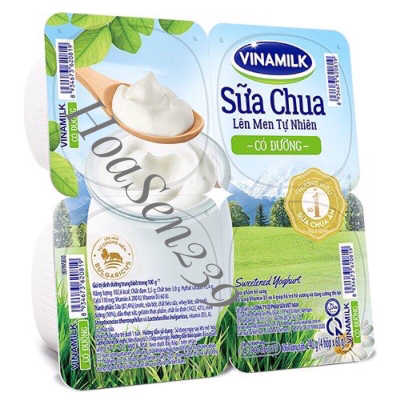 Sữa chua ăn Vinamilk có đường - Vỉ 4 hộp x 100g