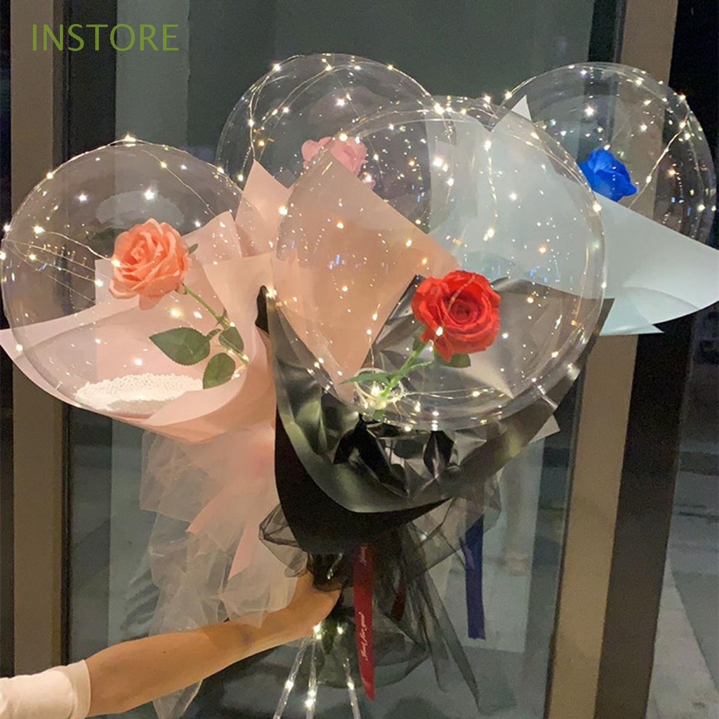 INSTORE Christmas Artificial Flower Mother's Day Luminous Balloon Bobo Balloons Party Decoration Rose Bouquet Transparent Happy Birthday DIY Glowing LED String/Multicolor