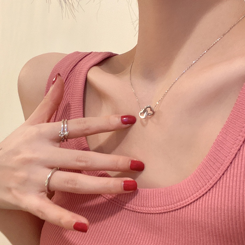 Vòng cổ Bạc s925 Mặt Hình Trái Tim Đính Pha Lê Thời Trang Cho Nữ