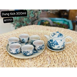 Bộ Ấm Chén 300ml _Ấm trà vẽ Cổ Thụ_ Bát Tràng men rạn cổ (sale)
