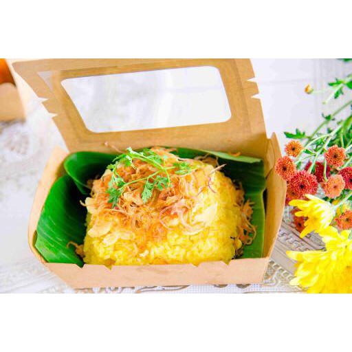 50 hộp giấy Kraft nắp gập có mặt kính trong đựng salad, thức ăn các loại size 700ml, 900ml, 1200ml hoặc 1600ml